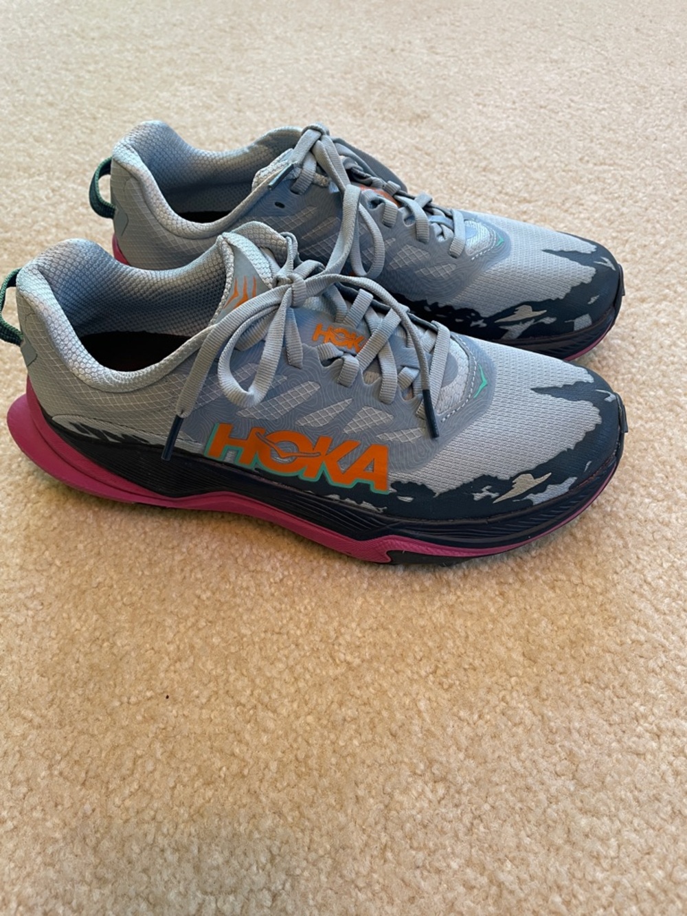 Hoka Women's Running Sneakers in Light Gray, Dark Gray & Pink